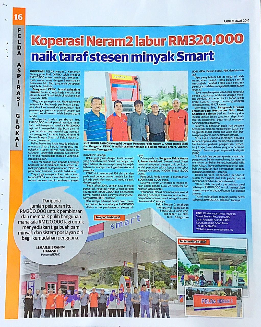 Koperasi Neram 2 Labur RM320,000 Naik Taraf Stesen Minyak Smart - Aspirasi Glokal (Felda) 31 Ogos 2016
